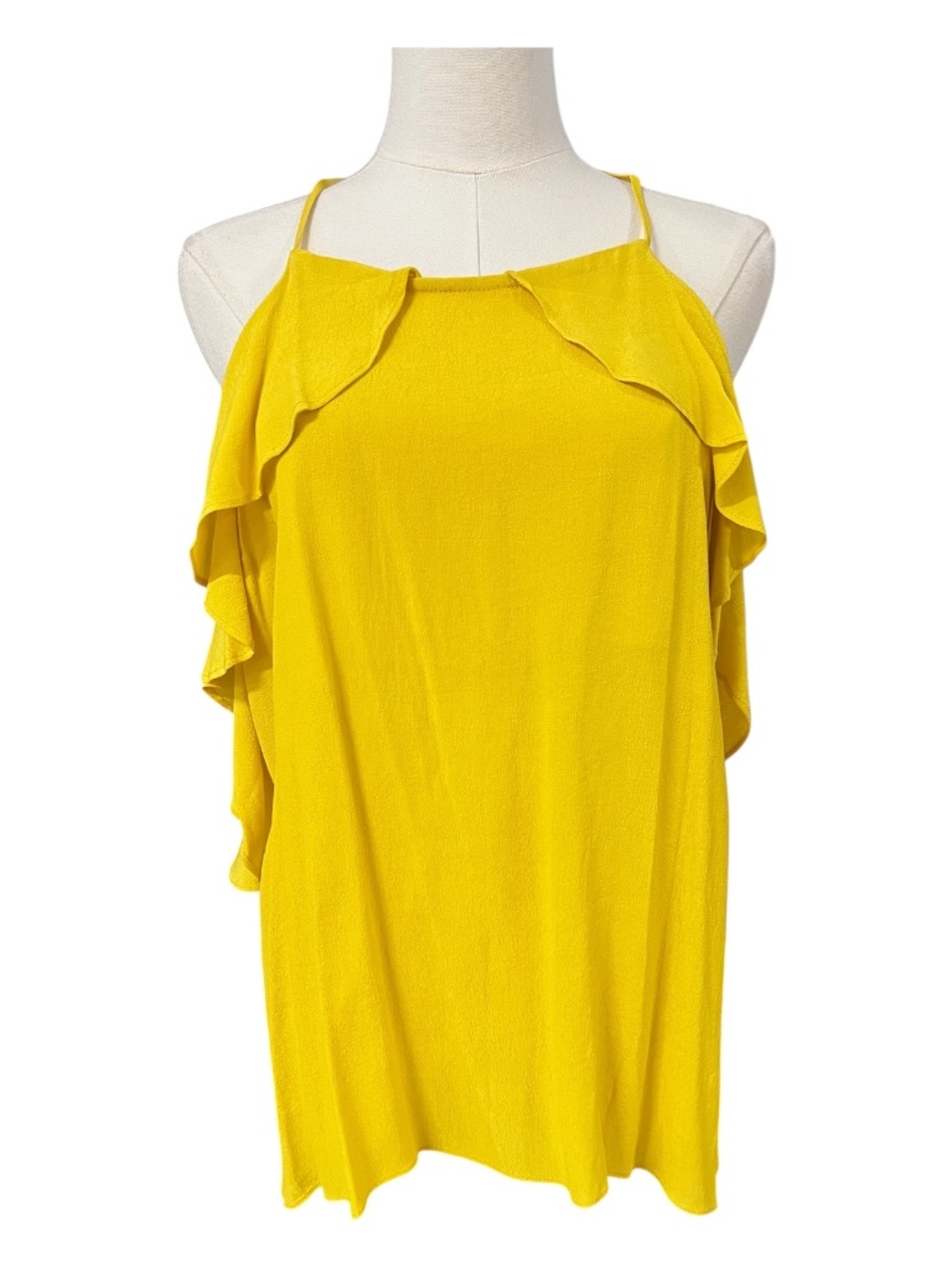 NWT Gianni Bini Yellow Cold Shoulder Waterfall Ruffle Top | Size M